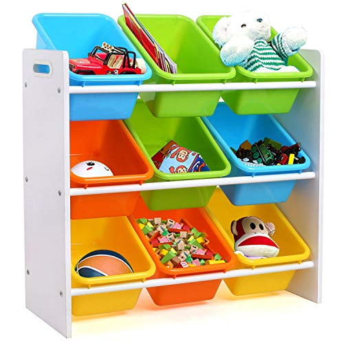 Childrens Wood /& Plastic Toy Organizer /& Storage Rack Kids Furniture Set Storage with 6 Plastic Shelf Drawer for Kids Playroom Bedroom